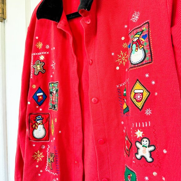 Vintage‎ Designers Originals Red Collared Christmas Holiday Cardigan Sweater - Picture 4 of 5